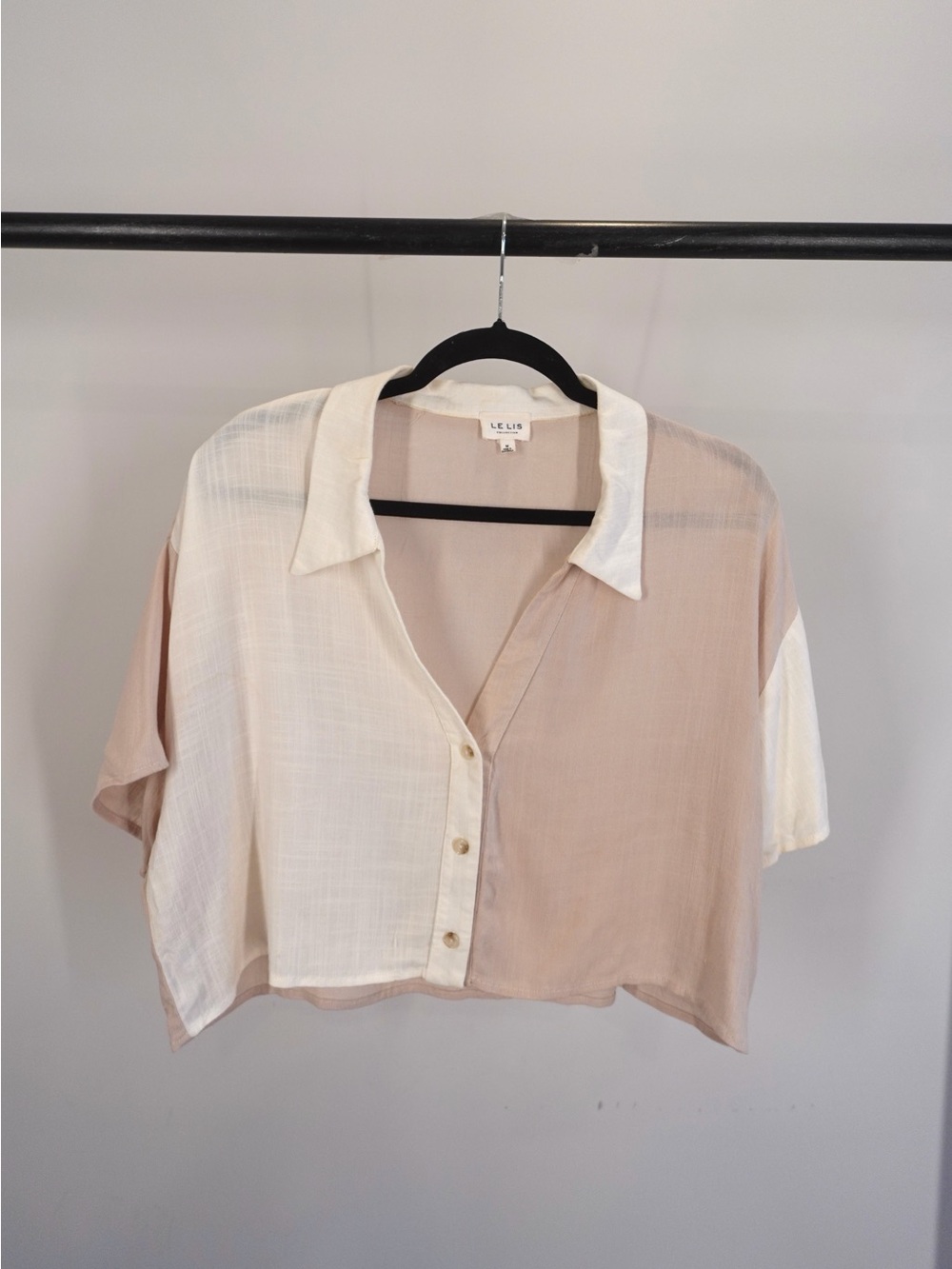 Two Toned Cream and Taupe Button Down Top Only (Shorts in Separate Listing)